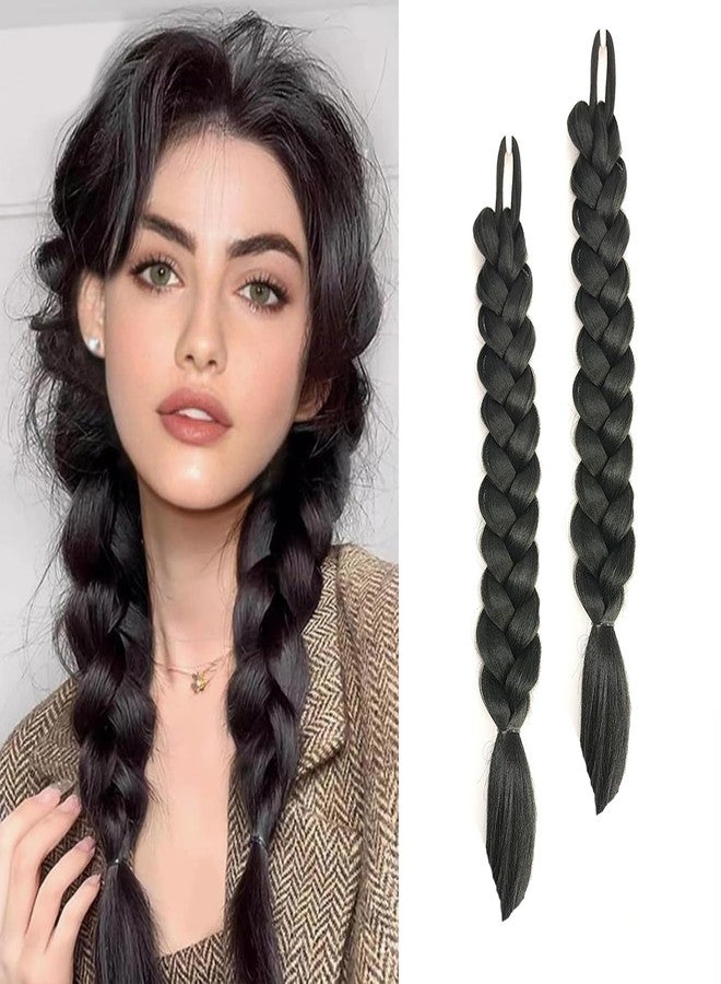 shufang 2 Packs 16 Inch Black Long Braid Ponytail Extension for Black Women with Hair Tie Straight Braid Hair Extensions Can be Restyle Soft Synthetic Hair Piece for Women - Image 1